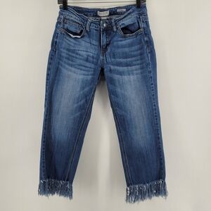 Judy Blue Jeans Cropped Fit Size 9/29 Distressed Frayed Hem Blue Denim Women's